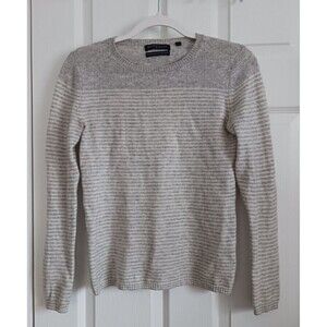 Brown Allan 1883  Merino Wool Cashmere Sweater Striped‎ Crew Neck Gray XS